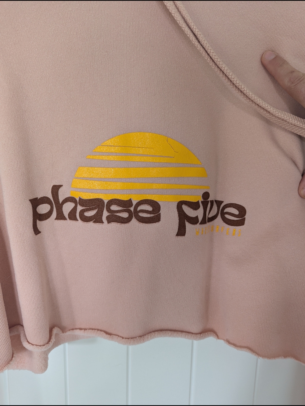 Cropped Dusty Rose Hoodie with Sun Graphic - Picture 2 of 4